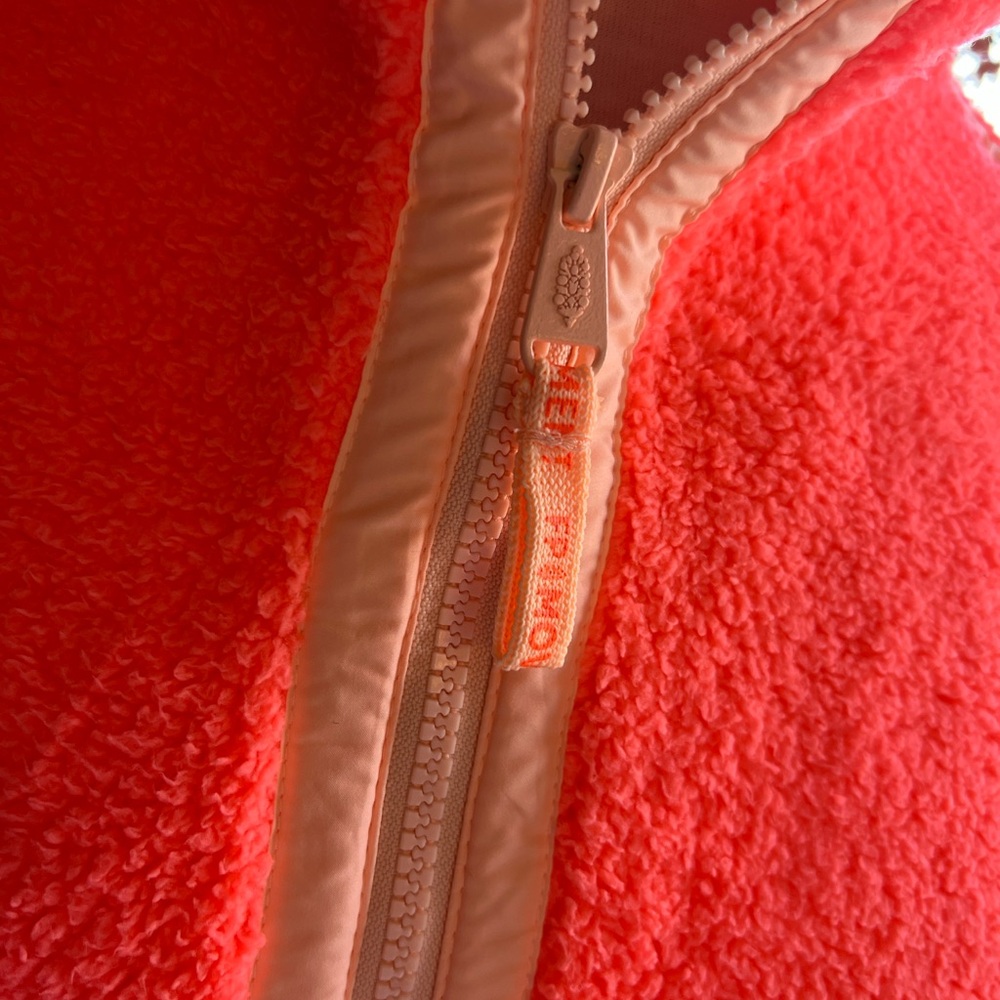 Free People Mountain High Neon Coral Fleece Quarter Zip Pullover NWOT - Picture 3 of 8